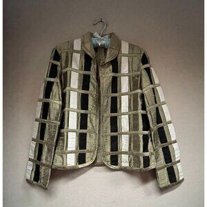 JCC Signature Sage Neutral Green Metallic Silk Basketweave Blazer Jacket Small